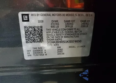 2019 Chevrolet Blazer 3Lt из США, поврежденный, VIN 3GNKBHRS1KS574650